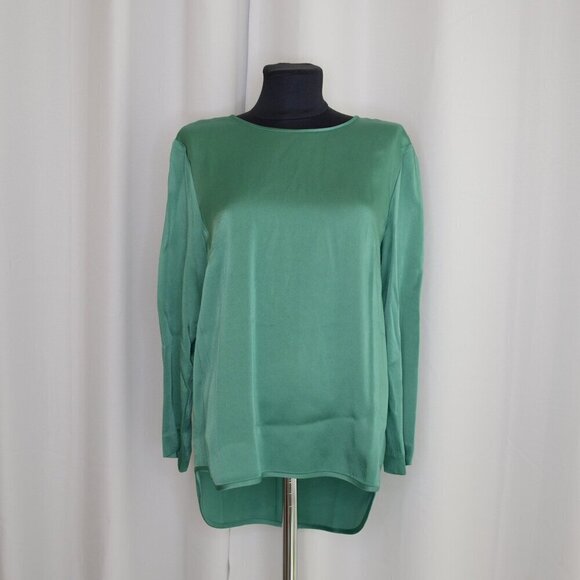 NWT Theory Green Satin 'Maudia' Blouse Sz L - Picture 2 of 8